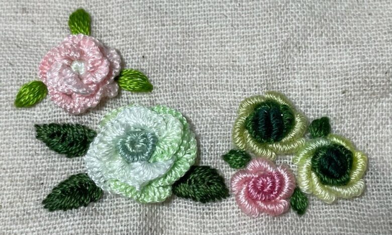 豪華な立体バラの刺繍 キャストオンローズステッチの作り方 Mocharina 布あそび