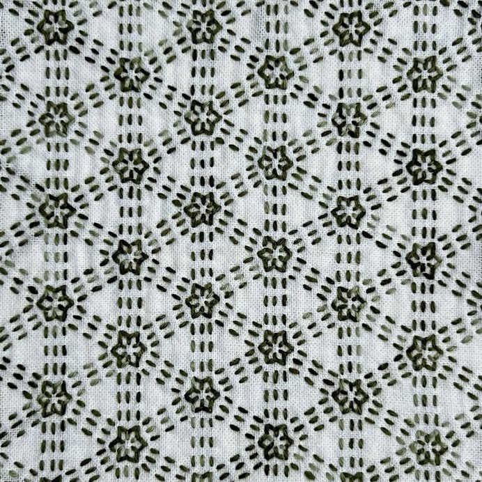 セリアの刺し子ふきん「胡麻」模様。整然と並ぶ胡麻の実の模様。