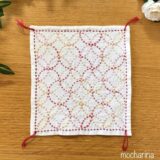 セリアの刺し子ふきん「七宝つなぎ」の完成写真。