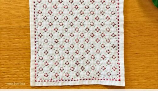 🌺【セリア（Seria）】刺し子ふきん「花格子」の作り方とコツ｜花と格子が可憐な模様