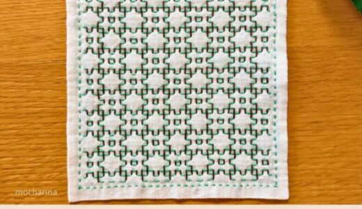 🍀【セリア（Seria）】刺し子ふきん「一目井筒つなぎ」の作り方とコツ｜一目ずつ整える伝統模様