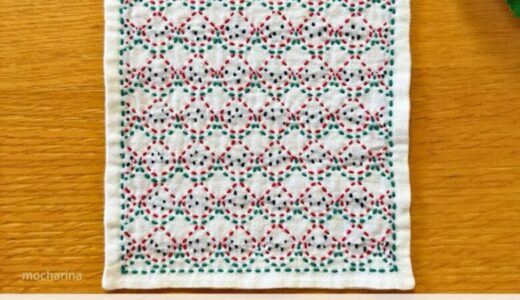 🍉夏を味わう【アレンジ刺し子】「スイカ」模様の作り方｜青海波で作る楽しい季節柄【セリア】