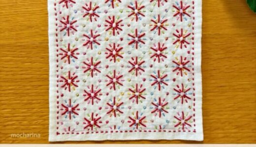 🎆夏を楽しむ【セリア（Seria）】初心者向け！刺し子ふきん「花火」の作り方｜きらめく模様が楽しいふきん