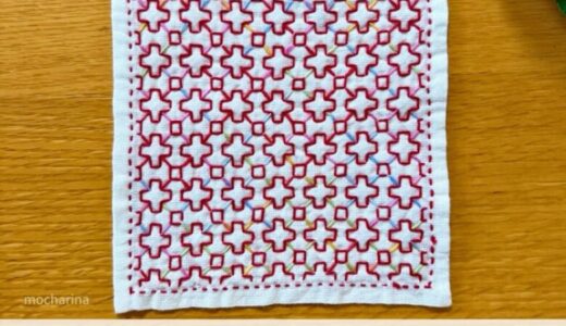 【セリア（Seria）】刺し子ふきん「変わり花十字」の作り方とコツ｜花形が連なる可愛い伝統模様