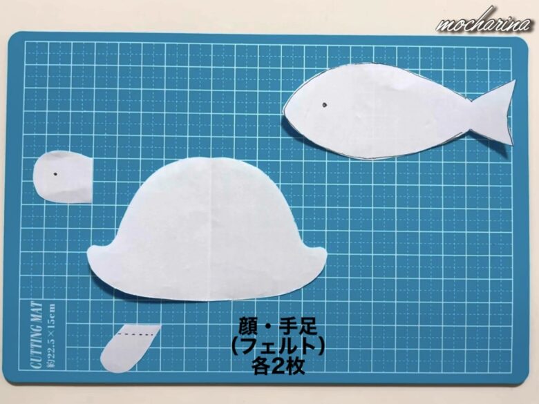 亀と魚の型紙の写真。