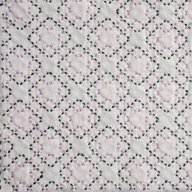 セリアの刺し子ふきん「重ね枡刺し」の写真。