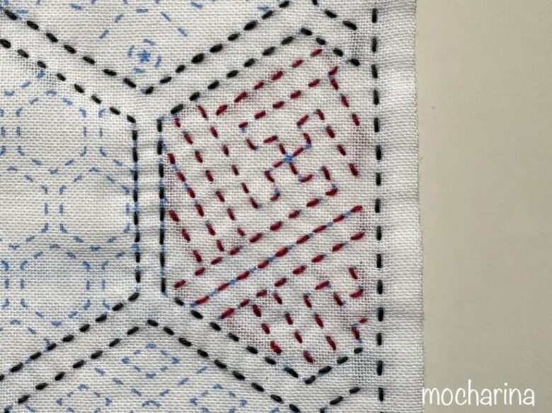 紗綾形の刺し子の模様の写真。